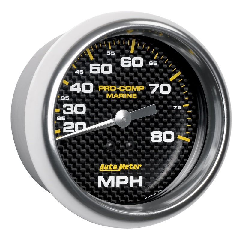 Autometer Gauge Speedometer 3-3/8in 80MPH Mechanical Marine Carbon Fiber Gauges AutoMeter