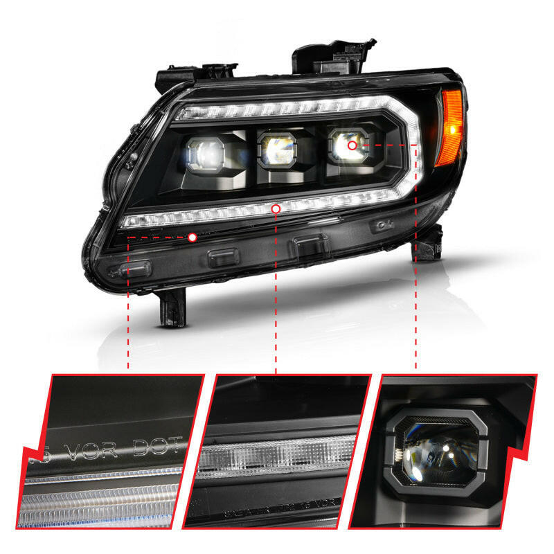 ANZO 15-22 Chevy Colorado Blk Housing Full LED DRL Projector Headlight w/ Sequential Light Bar Headlights ANZO