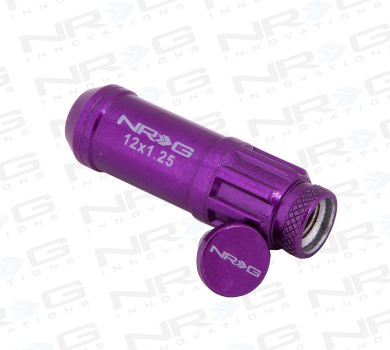 NRG 700 Series M12 X 1.25 Steel Lug Nut w/Dust Cap Cover Set 21 Pc w/Locks & Lock Socket - Purple Lug Nuts NRG