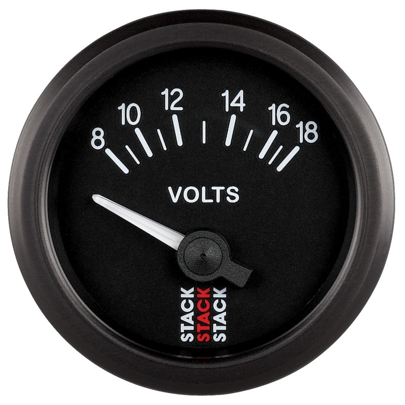 Autometer Stack Instruments 52mm 8-18V Electric Battery Voltage Gauge - Black Gauges AutoMeter