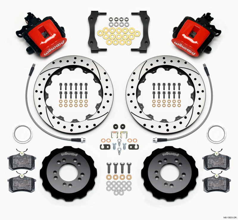Wilwood Combination Parking Brake Rear Kit 12.88in Drilled Red 2013-Up Ford Focus ST w/ Lines Brake Calipers - Perf Wilwood