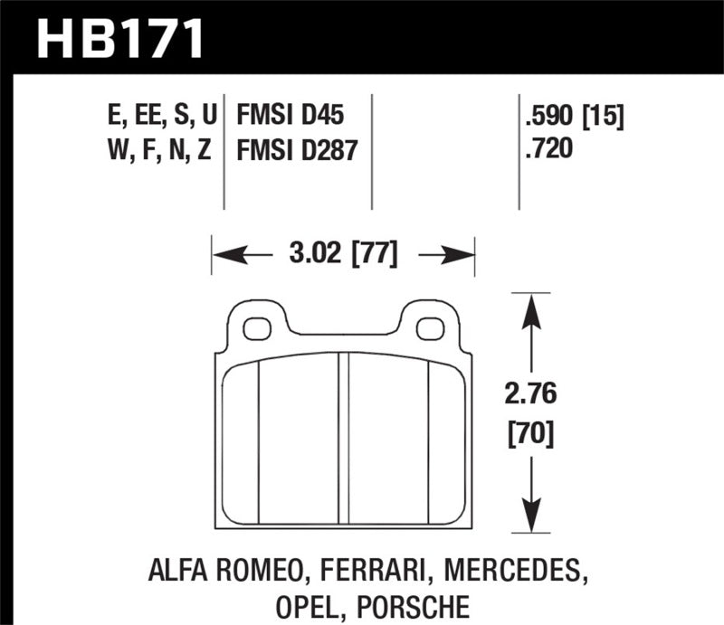 Hawk 1987 Volkswagen Scirocco 1.8L Base Front ER-1 Brake Pads Brake Pads - Racing Hawk Performance