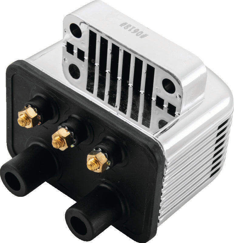 Twin Power Big Twin and XL Custom Application Ignition Coil Chrome Single Fire Dual Output 3 ohm Stock Replacement Ignition TwinPower