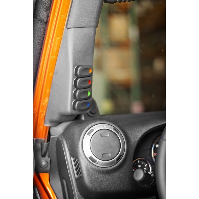 Rugged Ridge A-Pillar 4 Switch Pod Kit Black LHD 11-18 JK Dash & Interior Trim Rugged Ridge