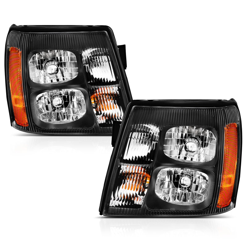 ANZO 2003-2006 Cadillac Escalade Crystal Headlight Black Amber Headlights ANZO