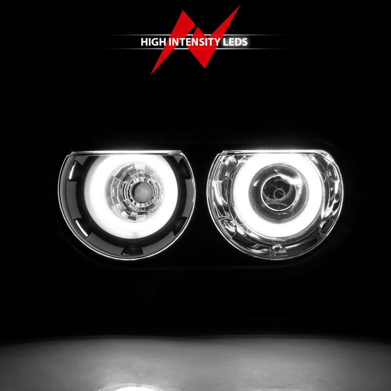 ANZO 2008-2014 Dodge Challenger Projector Headlights w/ Halo Black (CCFL) Headlights ANZO