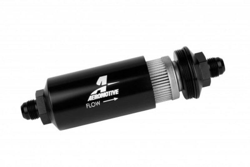 Aeromotive In-Line Filter - (AN -8 Male) 40 Micron Stainless Mesh Element Bright Dip Black Finish Fuel Filters Aeromotive