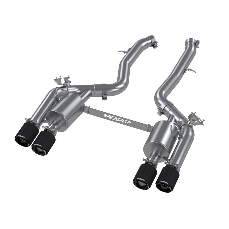 MBRP 18-22 BMW M2 Competition 3.0L T304 SS 3in Resonator-Back Exhaust Quad Rear w/ Carbon Fiber Tips Axle Back MBRP