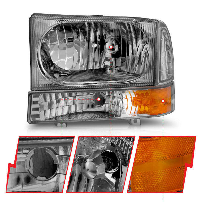 ANZO 2000-2004 Ford Excursion Crystal Headlights Chrome w/ Corner Lights 2pc Headlights ANZO