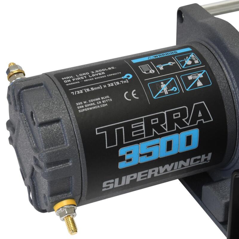 Superwinch 3500 LBS 12V DC 7/32 in x 32 ft Steel Rope Terra 3500 Winch - Gray Wrinkle Winches Superwinch