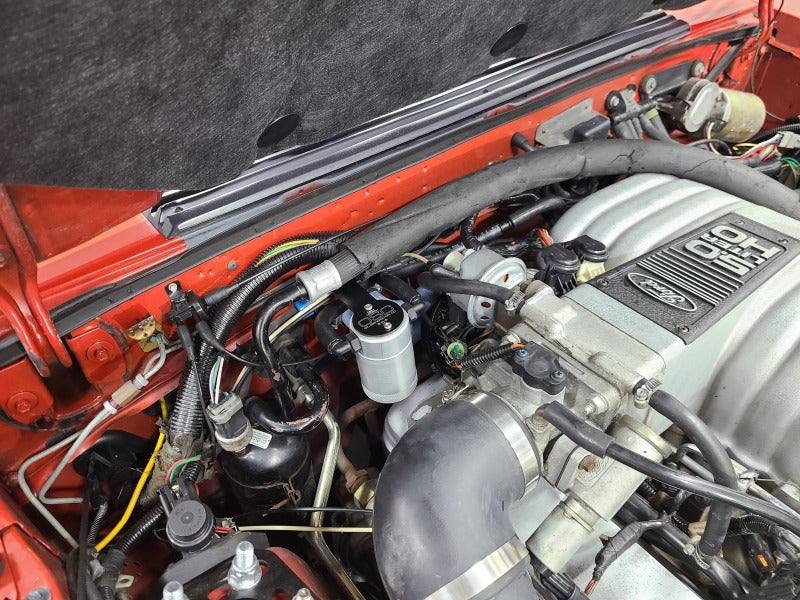 J&L 86-93 Ford Mustang 5.0 302 Passenger Side Oil Separator 3.0 - Clear Anodized Oil Separators J&L