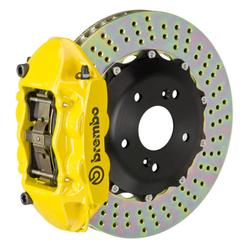 Brembo 06-09 S2000 Rear GT BBK 4 Piston Cast 328x28 2pc Rotor Drilled- Yellow Brake Kits - Performance Slot Brembo
