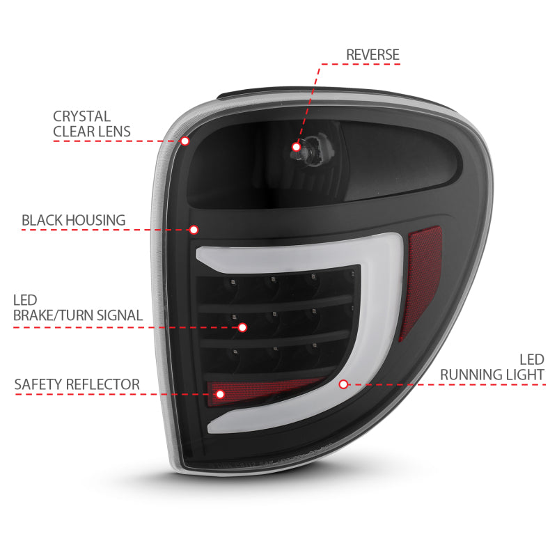 ANZO 2004-2007 Dodge Grand Caravan LED Tail Lights w/ Light Bar Black Housing Clear Lens Tail Lights ANZO