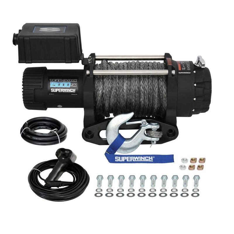 Superwinch 15000 LBS 12V DC 15/32in x 78ft Synthetic Rope Tiger Shark 15000SR Winch Winches Superwinch