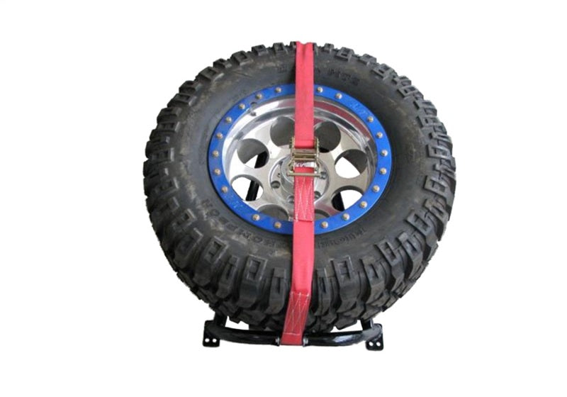 N-Fab Bed Mounted Tire Carrier Universal - Gloss Black - Red Strap Spare Tire Carriers N-Fab