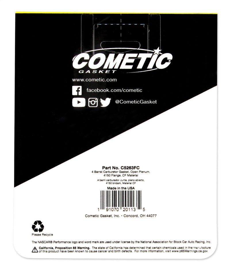Cometic Holley 4 Barrel .060in Fiber Carburetor Gasket - Open Plenum Gasket Kits Cometic Gasket