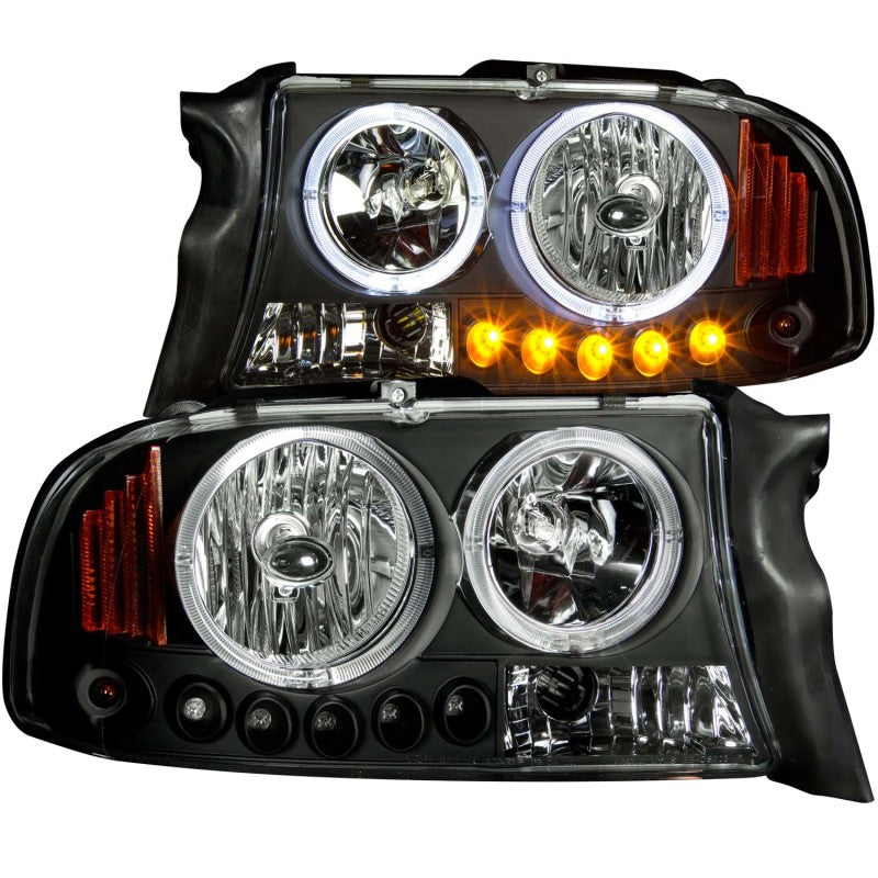 ANZO 1997-2004 Dodge Dakota Projector Headlights w/ Halo Black 1 pc Headlights ANZO