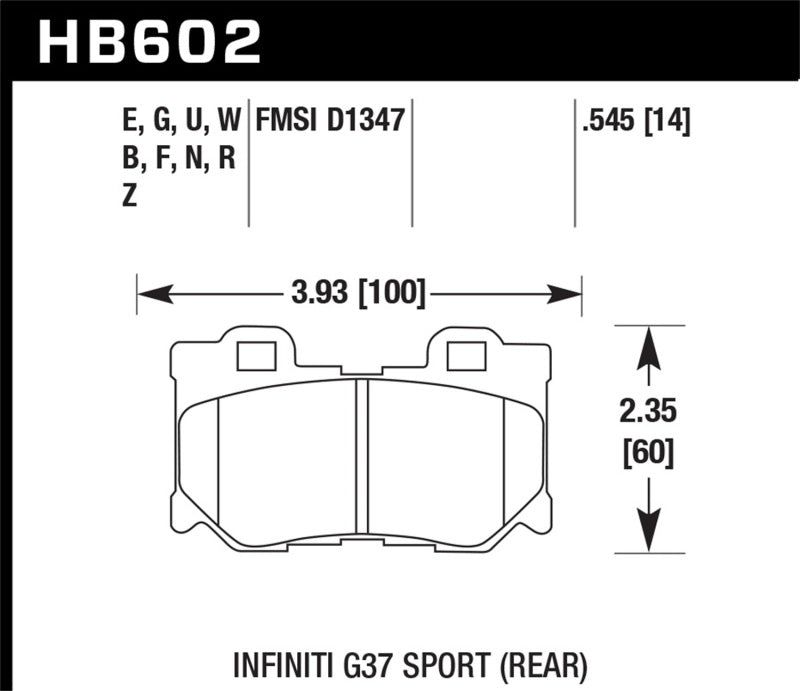 Hawk 10-11 Infiniti FX50 / 09-10 G37 / 09-10 Nissan 370Z DTC-60 Race Rear Brake Pads Brake Pads - Racing Hawk Performance