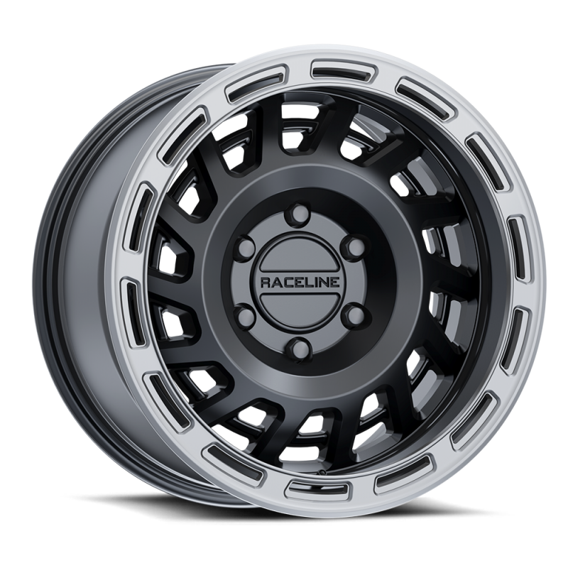Raceline 957BS Halo 18x9in / 8x165.1 BP / 18mm Offset / 130.81mm Bore - Black & Silver Lip Wheel Wheels - Cast Raceline