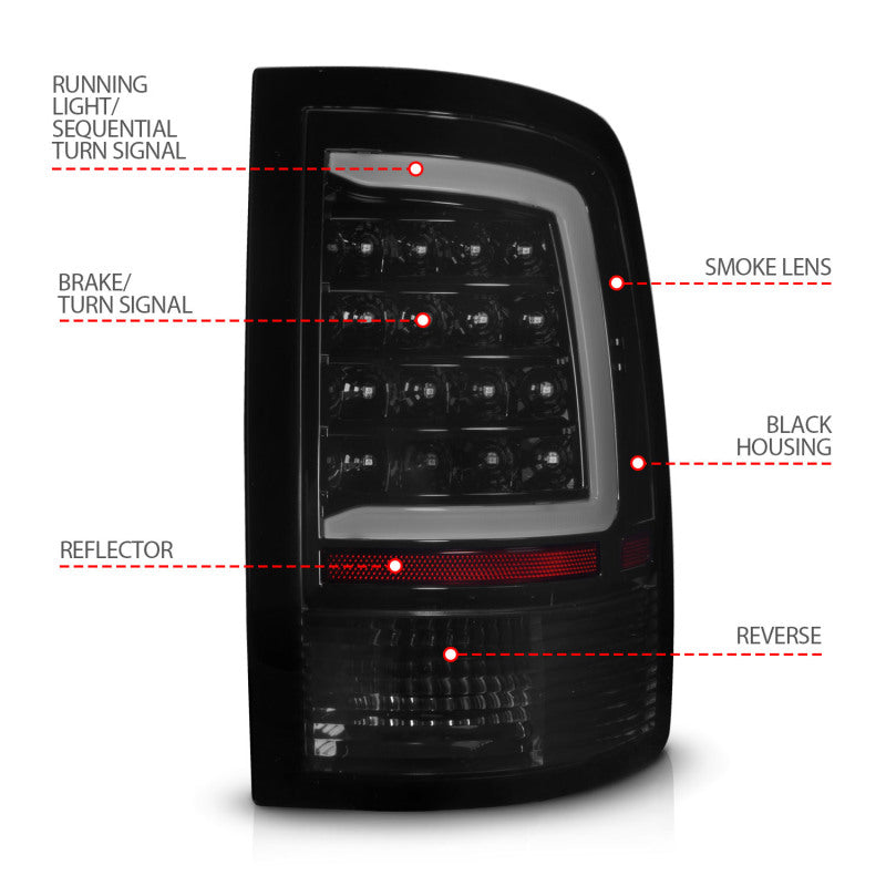 ANZO 09-18 Dodge Ram 1500 Full LED Taillights w/ Sequential Black Housing/Smoke Lens Tail Lights ANZO