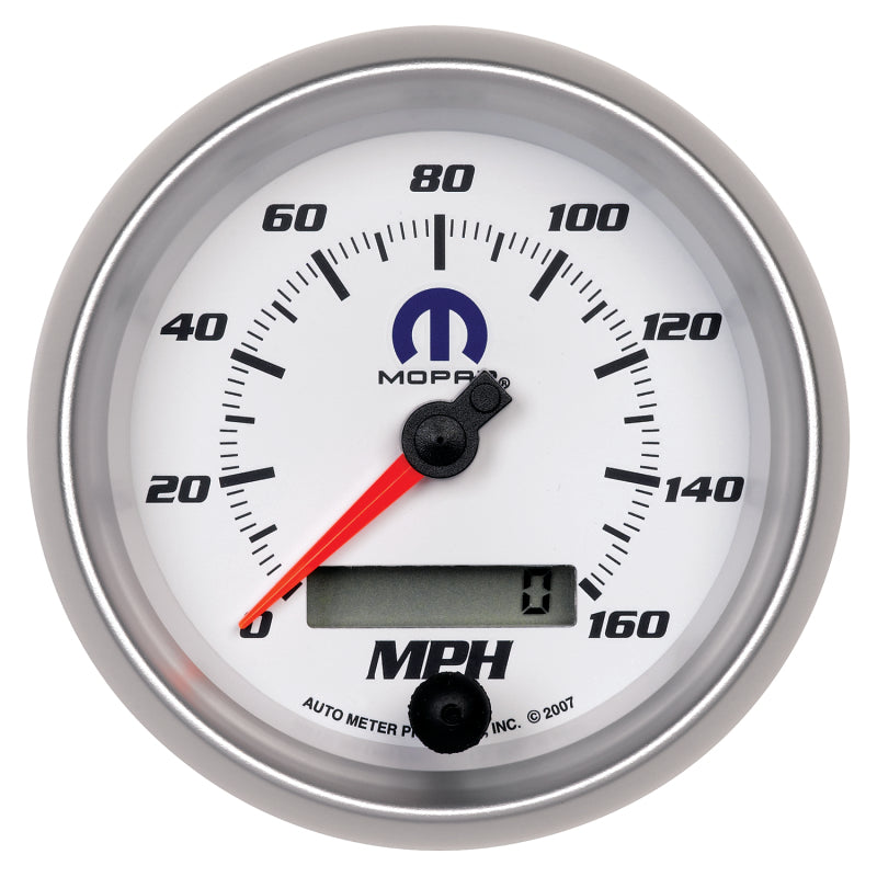 AutoMeter Gauge Speedometer 3-3/8in. 160MPH Elec. Programmable White Mopar Gauges AutoMeter