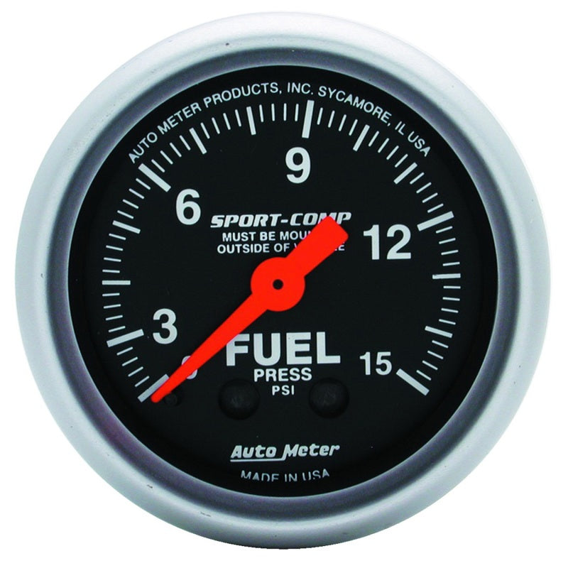 Autometer 2-1/16in 0-15 PSI Mechanical Sport-Comp Fuel Pressure Gauge Gauges AutoMeter