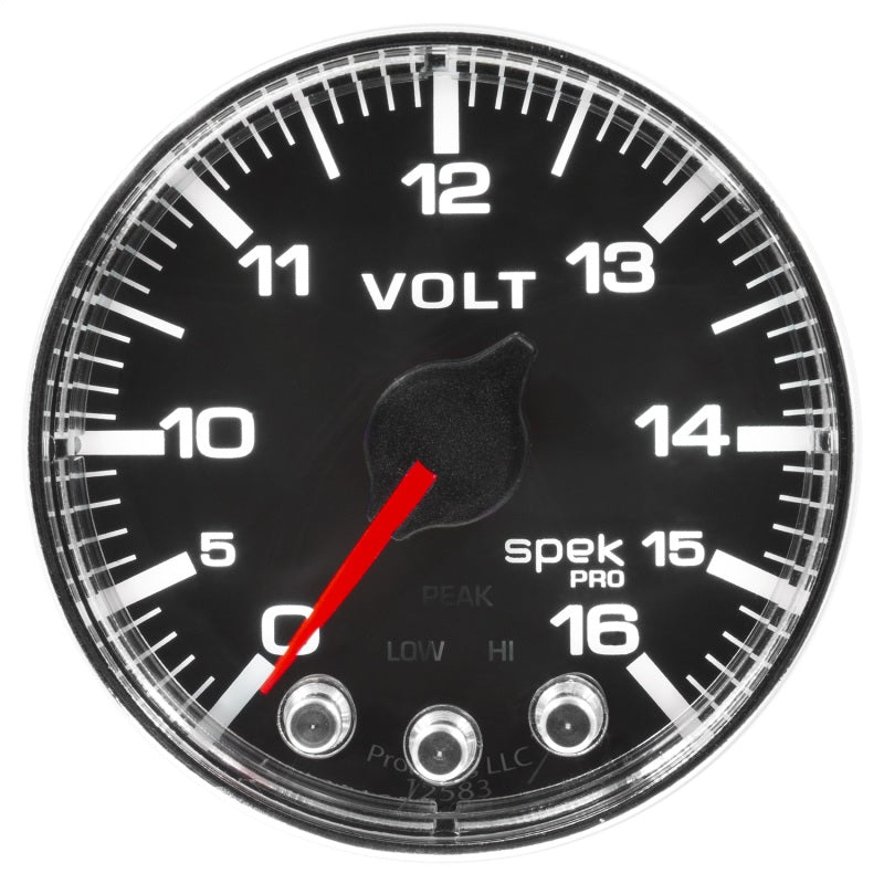Autometer Spek-Pro Gauge Voltmeter 2 1/16in 16V Stepper Motor W/Peak & Warn Blk/Chrm Gauges AutoMeter