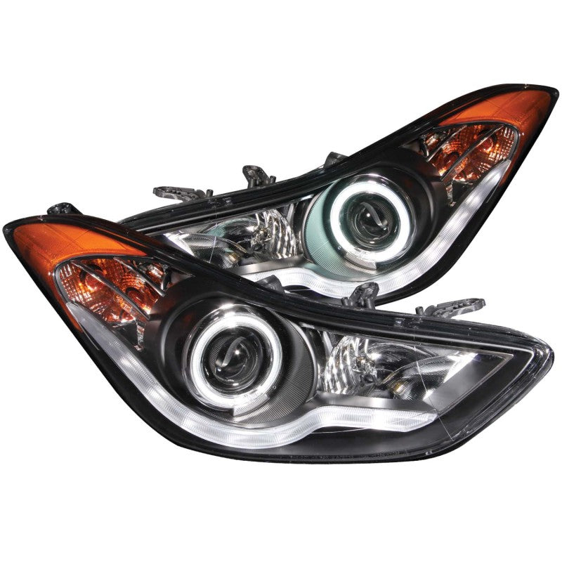ANZO 2011-2014 Hyundai Elantra Projector Headlights w/ Halo Black (CCFL) Headlights ANZO