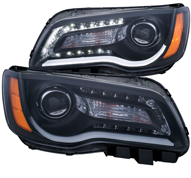 ANZO 2011-2014 Chrysler 300 Projector Headlights w/ Plank Style Design Black Headlights ANZO