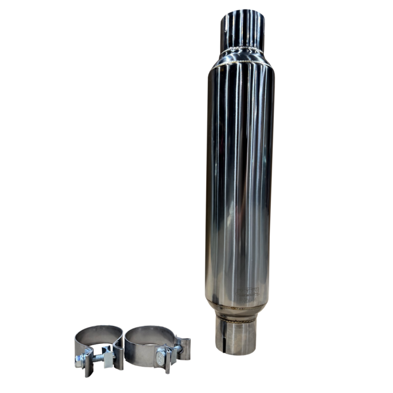 Kooks 2.5in Round Clamp In Muffler 14in Long Polished Stainless Steel Muffler Kooks Headers