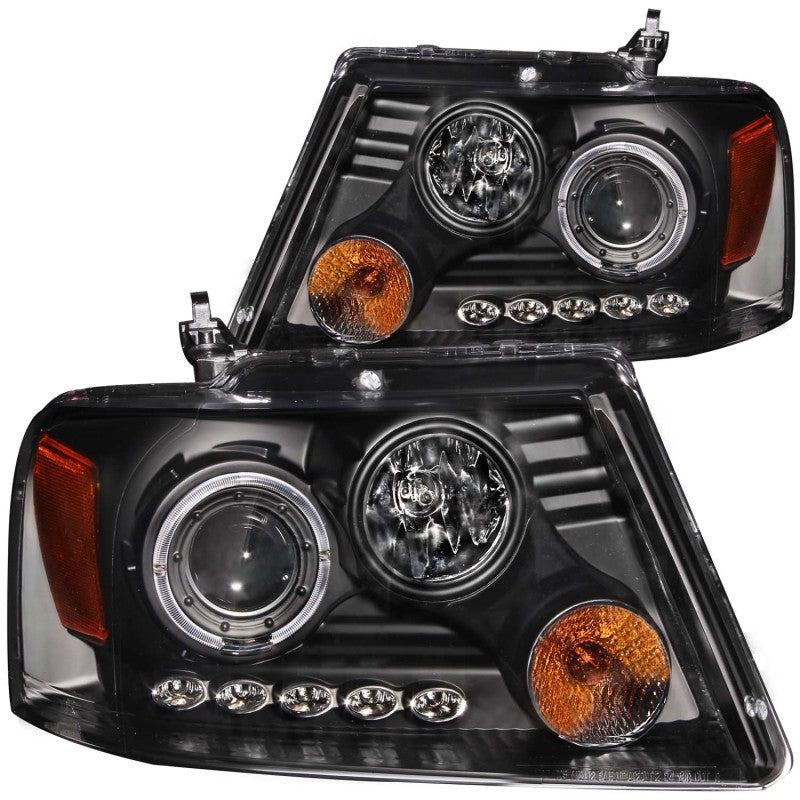 ANZO 2004-2008 Ford F-150 Projector Headlights w/ Halo and LED Black G2 Headlights ANZO
