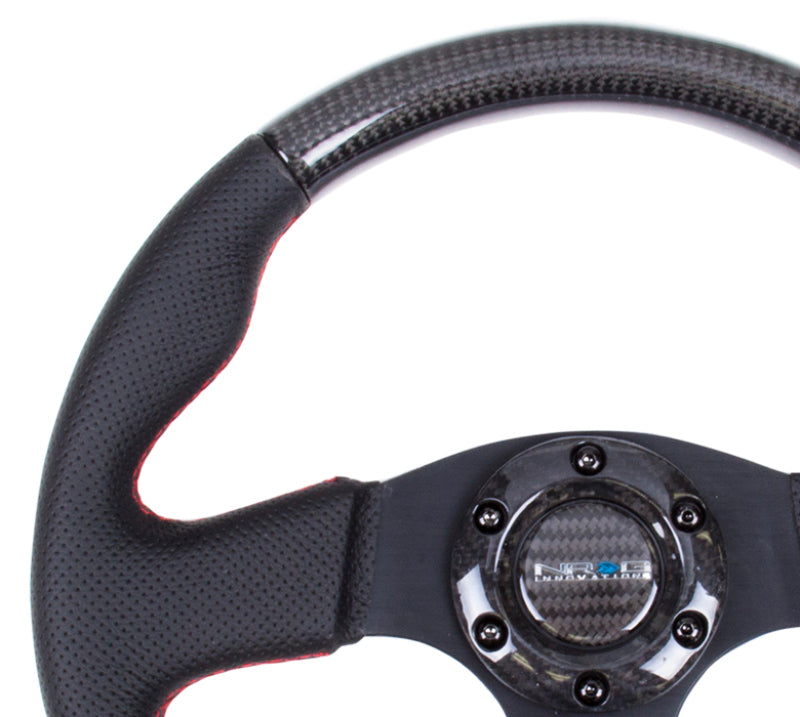 NRG Carbon Fiber Steering Wheel (315mm) Leather Trim w/Red Stitching Steering Wheels NRG