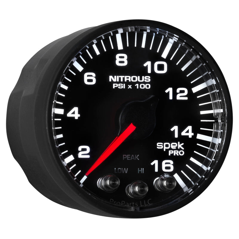 Autometer Spek-Pro Gauge Nitrous Press 2 1/16in 1600psi Stepper Motor W/Peak & Warn Blk/Blk Gauges AutoMeter
