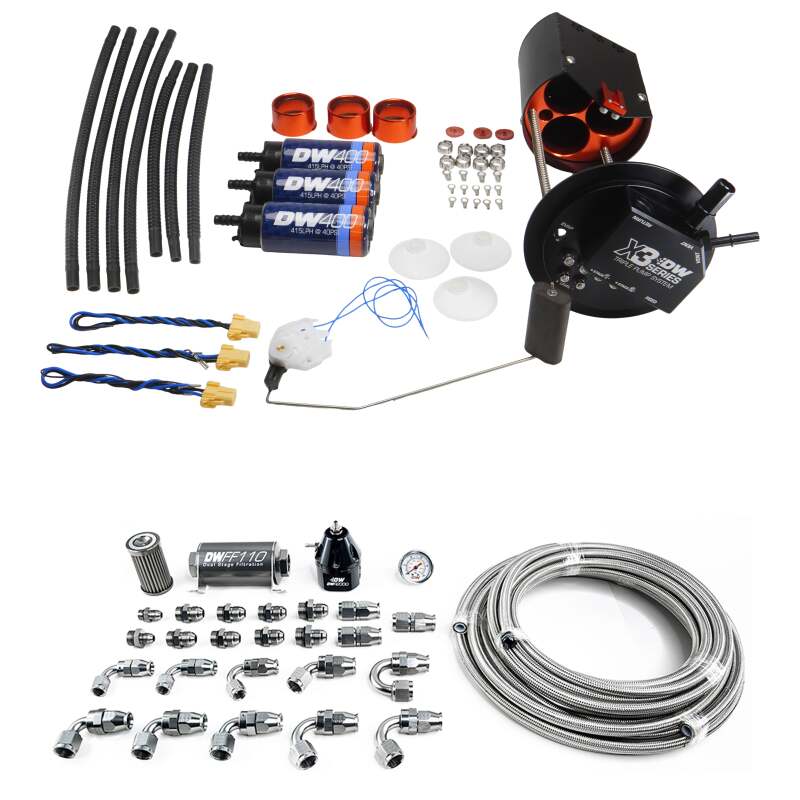 DeatschWerks 05-18 GM Truck X3 Module with DW400 Pumps and PTFE 8AN Plumbing Kit Fuel Pumps DeatschWerks