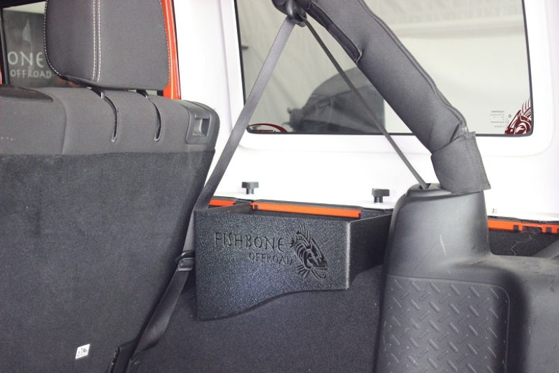 Fishbone Offroad 07-18 Jeep Wrangler JK 4 DR WheelWell Storage Bin - Black Textured Powdercoat Steel Storage Racks Fishbone Offroad