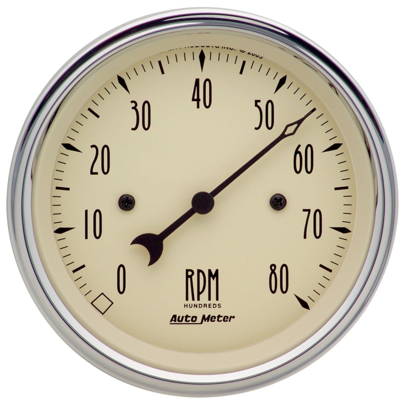 Autometer 3-3/8in. Antique Beige 8K RPM In-Dash Tachometer Gauge Gauges AutoMeter