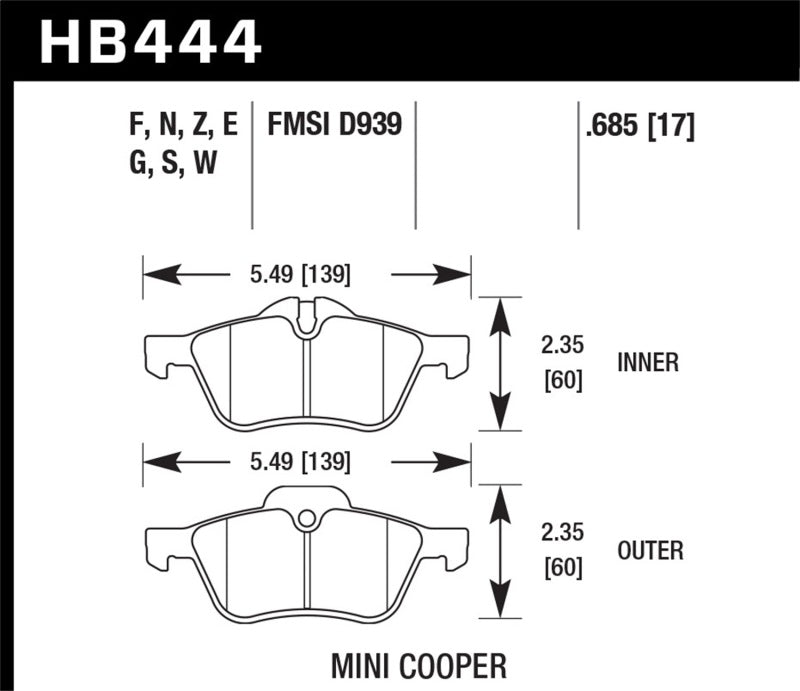 Hawk 02-06 Mini Cooper / Cooper S Performance Ceramic Street Front Brake Pads Brake Pads - Performance Hawk Performance