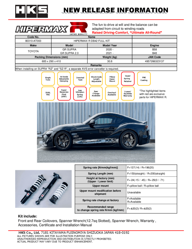 HKS Hipermax R DB42 Full Kit Coilovers HKS