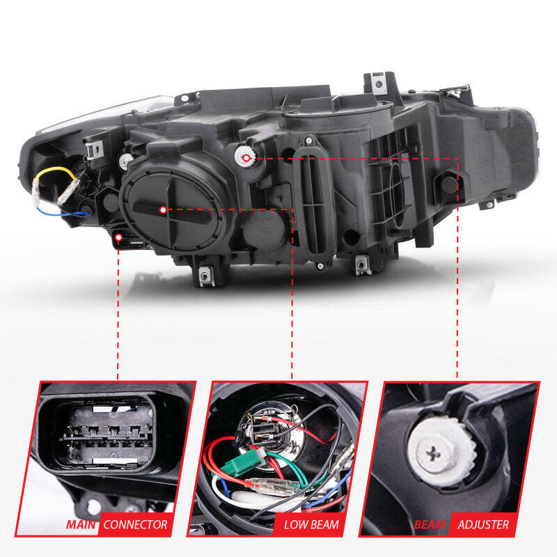 ANZO 2012-2015 BMW 3 Series Projector Headlights w/ U-Bar Black Headlights ANZO