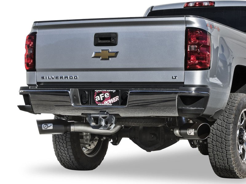 aFe Atlas Exhaust 4in Dual DPF-Back Al Steel w/ Black Tips 16-17 GM Diesel Truck V8-6.6L (td) LML DPF Back aFe