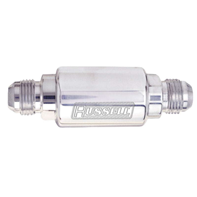 Russell Performance Polished Alum. (3-1/4in Length 1-1/4in dia. -8 x 3/8in male NPT inlet/outlet) Fuel Filters Russell