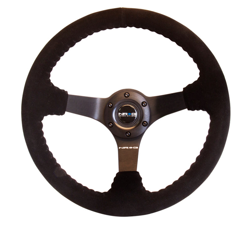 NRG Reinforced Steering Wheel (350mm / 3in. Deep) Blk Suede w/Blk BBall Stitch (Odi Bakchis Edition) Steering Wheels NRG