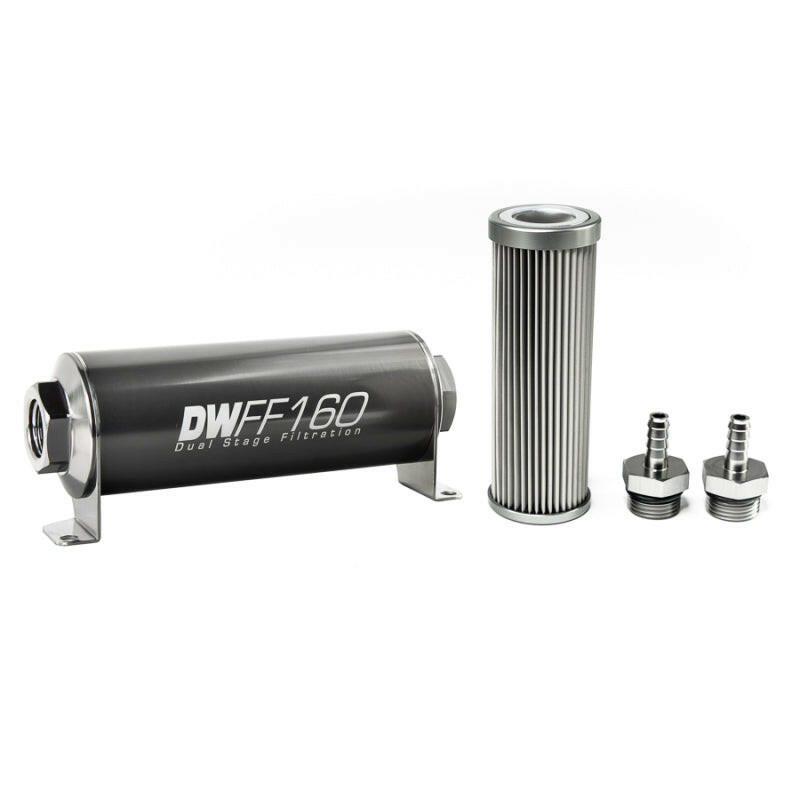 DeatschWerks Stainless Steel 5/16in 10 Micron Universal Inline Fuel Filter Housing Kit (160mm) Fuel Filters DeatschWerks