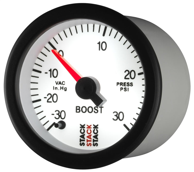 Autometer Stack 52mm -30INHG to +30 PSI (Incl T-Fitting) Pro Stepper Motor Boost Press Gauge - White Gauges AutoMeter