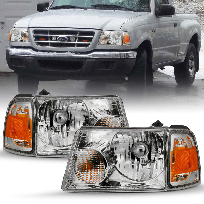 ANZO 2001-2011 Ford Ranger Crystal Headlight Chrome w/Corner Lights (OE Replacement) Headlights ANZO