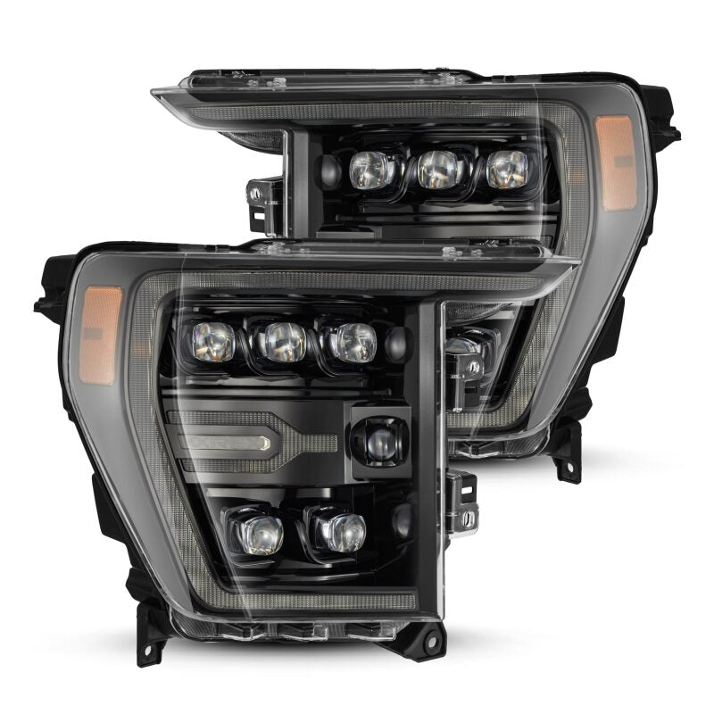 AlphaRex 21-22 Ford F-150 NOVA LED Proj Headlights Plank Style Alpha Blk w/Activ Light/Seq Signal Headlights AlphaRex