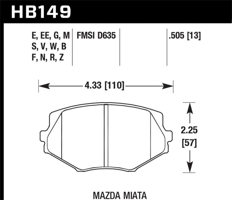 Hawk 94-05 Miata (01-05 Normal Suspension) Blue 9012 Race Front Brake Pads D635 Brake Pads - Racing Hawk Performance