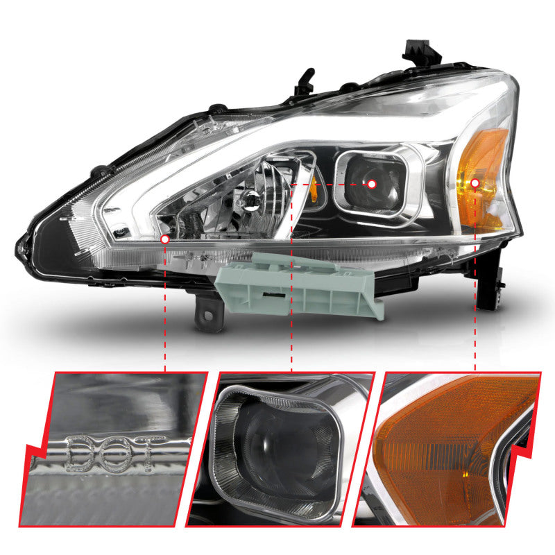 ANZO 13-15 Nissan Altima (w/o Factory HID Bulbs) Projector Headlights - w/ Light Bar Chrome Housing Headlights ANZO