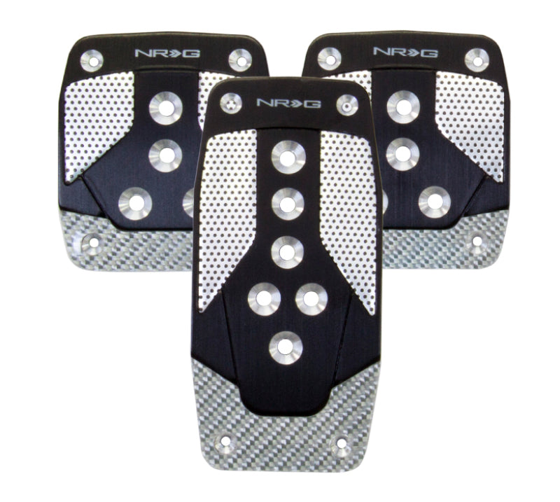 NRG Aluminum Sport Pedal M/T - Black w/Silver Carbon Pedal Covers NRG
