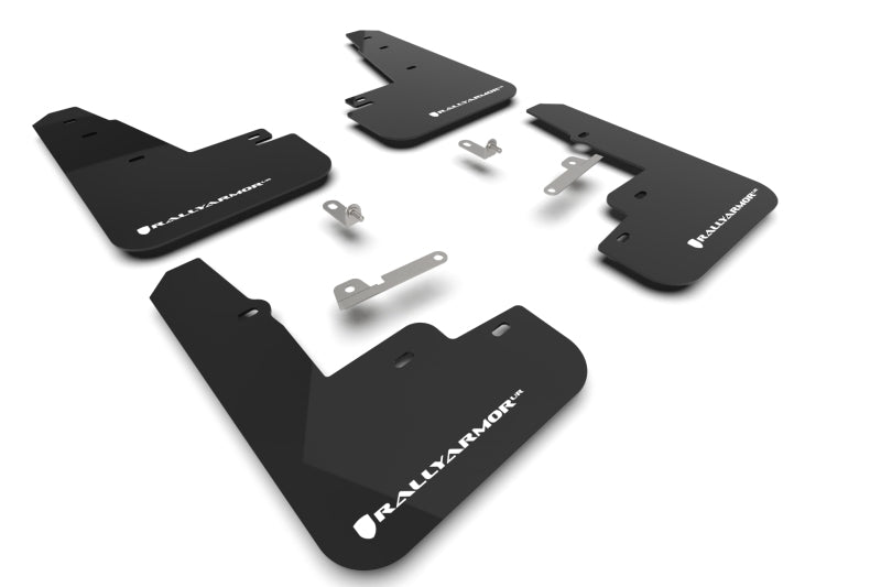 Rally Armor 21-25 Ford Mustang Mach-E/GT/Rally Black Mud Flap w/White Logo Mud Flaps Rally Armor